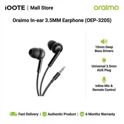 Picture of Oraimo In-ear 3.5MM Earphone (OEP-320S) | 6 Months Warranty - Black