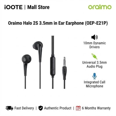 Picture of Oraimo Halo 2S 3.5mm in Ear Earphone (OEP-E21P) | 6 Months Warranty - Black