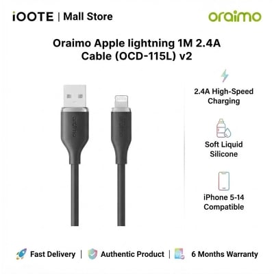 Picture of Oraimo Apple lightning 1M 2.4A Cable (OCD-115L) v2 | 6 Months Warranty - Black