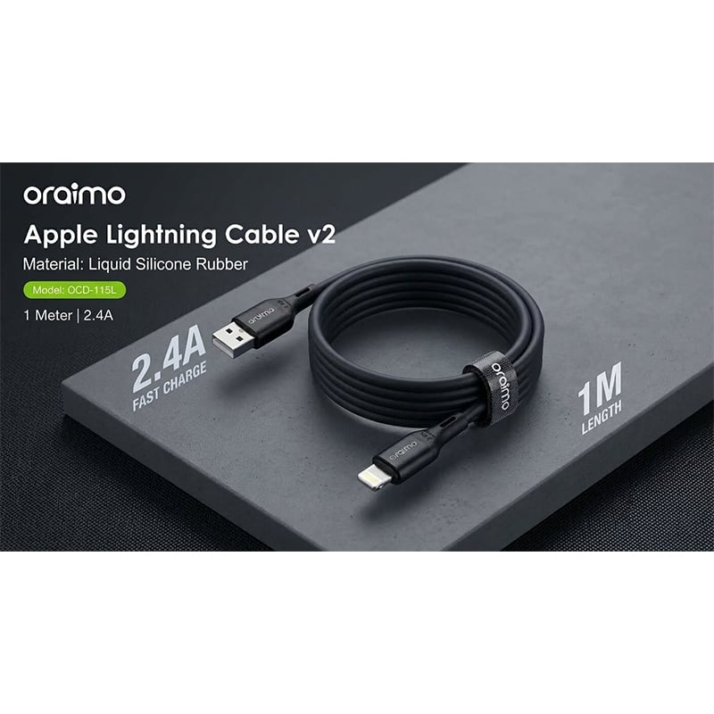 Picture of Oraimo Apple lightning 1M 2.4A Cable (OCD-115L) v2 | 6 Months Warranty - Black