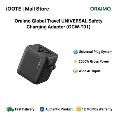 Picture of Oraimo Global Travel UNIVERSAL Safety Charging Adapter (OCW-T01) | 12 Months Warranty - Black