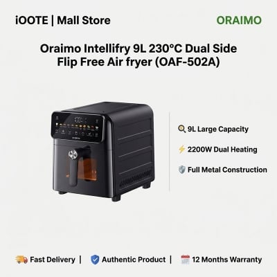 Picture of Oraimo Intellifry 9L 230°C Dual Side Flip Free Air fryer (OAF-502A) | 12 Months Warranty - GRAPHITBLACK