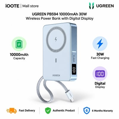 Picture of UGREEN PB594 10000mAh 30W Wireless Power Bank with Digital Display | 6 Months Warranty - Blue