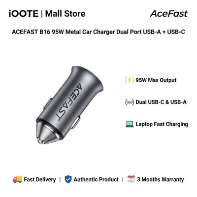 Picture of ACEFAST B16 95W Metal Car Charger Dual Port USB-A + USB-C | 3 Months Warranty - Black