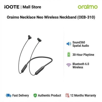 Picture of Oraimo Necklace Neo Wireless Neckband (OEB-310) - GRAVITY BLACK | 12 Months Warranty - Black