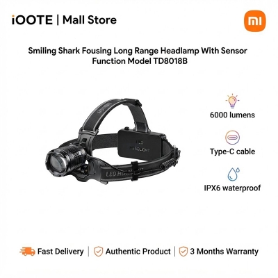 Picture of Smiling Shark Fousing Long Range Headlamp With Sensor Function Model TD8018B | 3 Months Warranty - Black