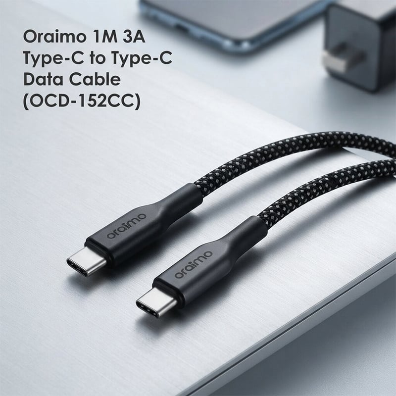 Picture of Oraimo 1M 3A Type-C to Type-C Data Cable (OCD-152CC) | 6 Months Warranty - Black
