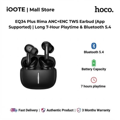Picture of Hoco EQ34 Plus Rima ANC+ENC TWS Earbud (App Supported)  Long 7-Hour Playtime & Bluetooth 5.4 | 3 Months Warranty - Black