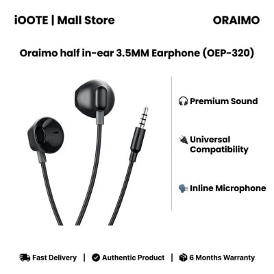 Picture of Oraimo half in-ear 3.5MM Earphone (OEP-320) | 6 Months Warranty - Black