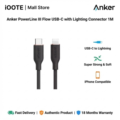 Picture of Anker PowerLine III Flow USB-C with Lighting Connector 1M | 18 Months Warranty - Black