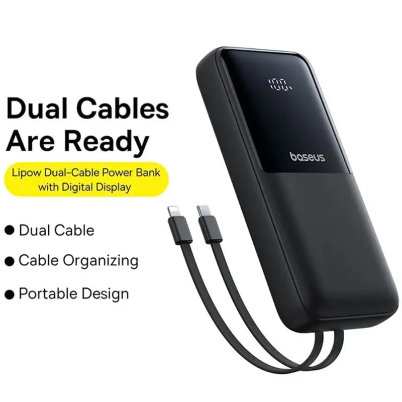 Picture of Baseus lipow 30000mah 22.5w dual cable Power bank | 3 Months Warranty - Black