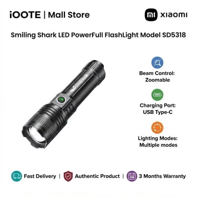 Picture of Smiling Shark LED PowerFull FlashLight Model SD5318 | 3 Months Warranty - Black