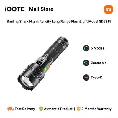Picture of Smiling Shark High intensity Long Range FlashLight Model SD5319 | 3 Months Warranty - Black