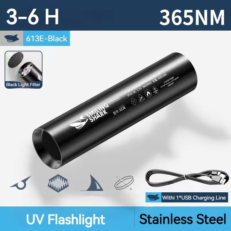 Picture of Smiling Shark 365UV Detection Flashlight Model TD613E | 3 Months Warranty - Black