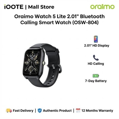 Picture of Oraimo Watch 5 Lite 2.01" Bluetooth Calling Smart Watch (OSW-804) | 12 Months Warranty - Black