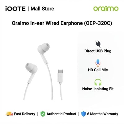 Picture of Oraimo In-ear Wired Earphone (OEP-320C) | 6 Months Warranty - White