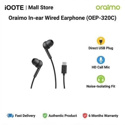 Picture of Oraimo In-ear Wired Earphone (OEP-320C) | 6 Months Warranty - Black