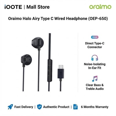 Picture of Oraimo Halo Airy Type C Wired Headphone (OEP-650) | 6 Months Warranty - Black