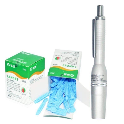 Picture of Stainless steel lancing pen with 50pis lancet point pen hijama cupping bloodletting pen acupuncture massage 3Pin
