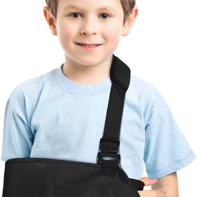 Picture of Arm Sling Kids, Breathable Child Arm Sling Support with Waist Strap, Shoulder Immobilizer for Kids Broken Arm, Shoulder Injury, Rotator Cuff, Left or Right Arm-Black