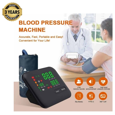 Picture of Digital LED Blod Pressure Monitor, USB Rechargeable, Sphygmomanometer, BP Machine, Spanish Voice, Upper Arm Sphygmomanometer