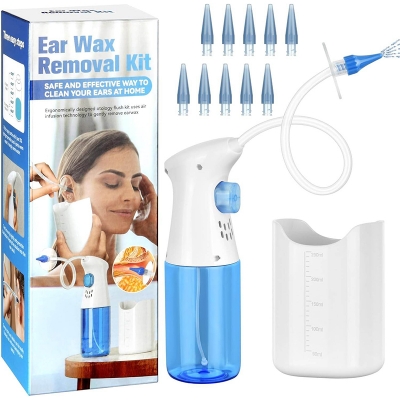 Picture of Ear Wax Removal Kit, Qimic Ear Cleaner, Ear Wax Remover for Safe Effective Ear Irrigation Flushing, Complete Ear Cleaning Kit Features 10 Replaceable Tips for Home Use