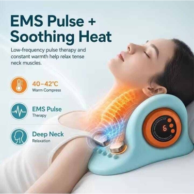 Picture of Neck Massager Portable Neck Traction Device,Cervical with Heating & Vibration–Relieve Muscle Tension,4-in-1 Neck Customizable Massage Modes with Wireless Remote Control