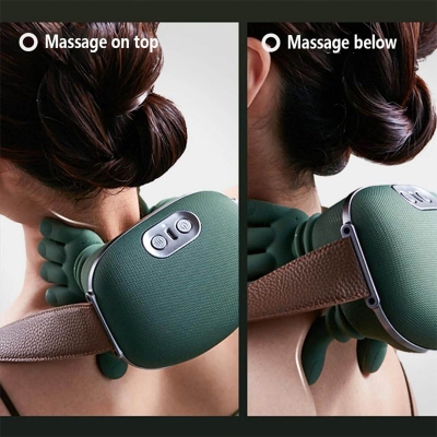 Picture of Advanced Shiatsu Neck & Shoulder Massager with Heat Therapy, Deep Tissue Kneading Massage Pillow, 3 Adjustable Speed Levels, Relaxing Back and Neck Massage Cushion for Home, Office & Travel