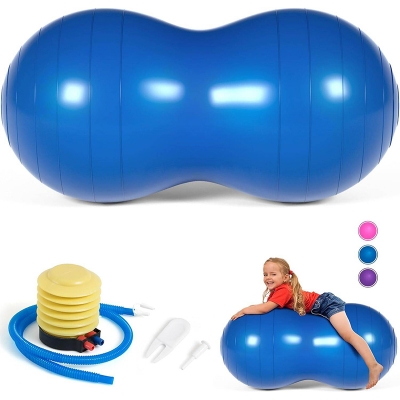 Picture of Premium 90×45cm Peanut Exercise Ball for Kids & Adults – Anti-Burst Therapy & Fitness Ball with Pump, Ideal for Physical Therapy, Child Development Training, Balance & Coordination Exercises, Pregnancy Support, Labor Preparation, Yoga & Home Fitness