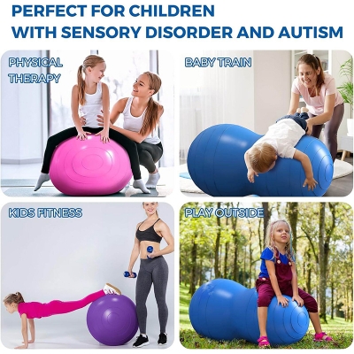 Picture of Peanut Ball for Kids Therapy, 90x45cm Anti-burst Exercise Ball With Pump, Gym Quality Fitness for Pregnancy Birth, Physical Therapy, Child Training, Women, Men