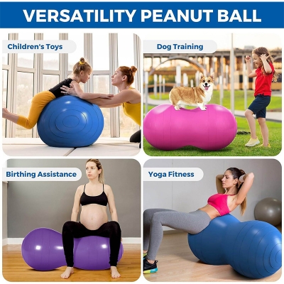 Picture of Peanut Ball for Kids & Adults Therapy – 90×45cm Anti-Burst Peanut Exercise Ball with Air Pump, Professional Fitness & Physical Therapy Ball for Child Training, Balance Exercise, Pregnancy, Birth Support, Yoga & Home Workout
