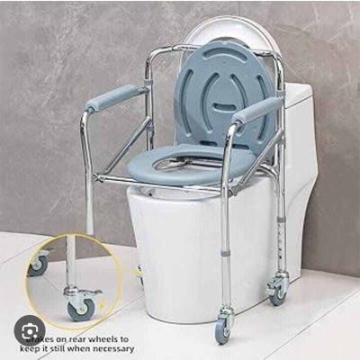 Picture of Luxury commode chair with elegant design and comfortable seating With Wheel Chair - Lightweight, Foldable, Removable U-Shaped Commode, Adjustable Height, Padded Seat & Armrests, Ideal for Seniors, Home & Hospital Use