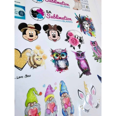 Picture of Costom UV DTF Stickers print. Long-lasting waterproof durable quality print.  make it with company logo or design of your own choice, which will make your product more attractive. Size 11*16 inchi