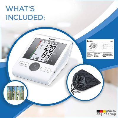 Picture of Beurer BM28 Arm Blood Pressure Monitor With Adaptor Comes With Advance Features, Adjustable Cuff,Risk Indicator,Large LCD Display(White) L (12.6 - 18.0 inch)