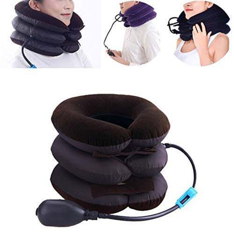 Picture of Neckline Pillow Pneumatic Air Bag 3 Tier Inflatable for Cervical Spine Neck Rest Support Massagers  Pillow Neck Pillow for Back Pain, Sleeping Travel, Car seat