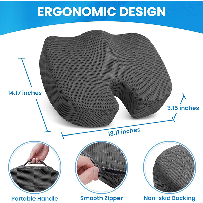Picture of TushGuard Seat Cushion - Memory Foam Cushion for Office Chair, Car Seat, Airplane, Bleacher - Sciatica & Hip & Coccyx Pain Relief Desk Chair Cushion for Long Sitting Office Workers, Car Drivers .