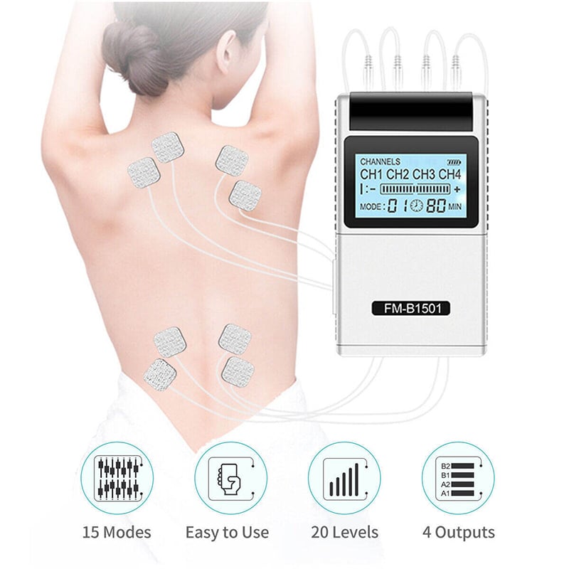 Picture of TENS EMS Muscle Stimulator 15 Modes 4 Outputs 8 Pads Pain Relief Electric Pulse Impulse Massager Machine Electrotherapy Machine