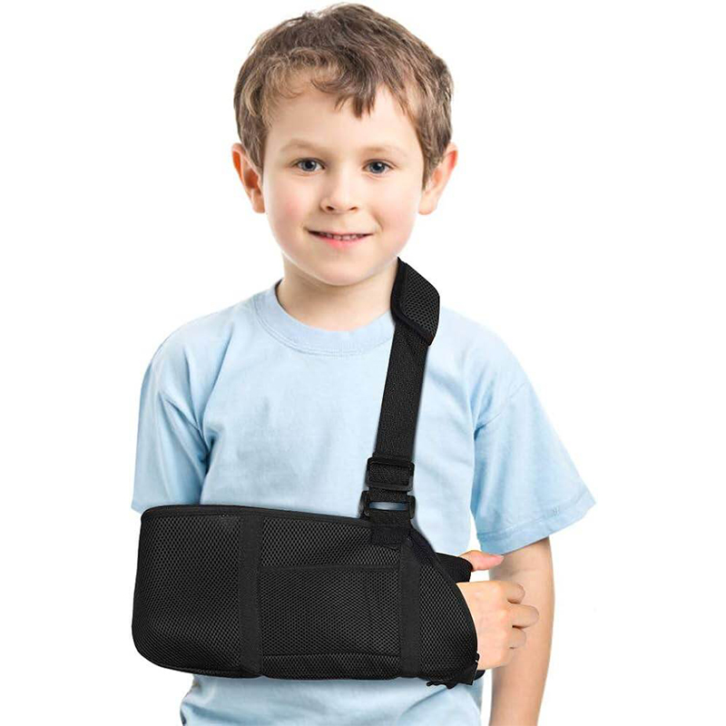 Picture of Arm Sling Kids, Breathable Child Arm Sling Support with Waist Strap, Shoulder Immobilizer for Kids Broken Arm, Shoulder Injury, Rotator Cuff, Left or Right Arm, Fits for 0-6 Years Old-Black