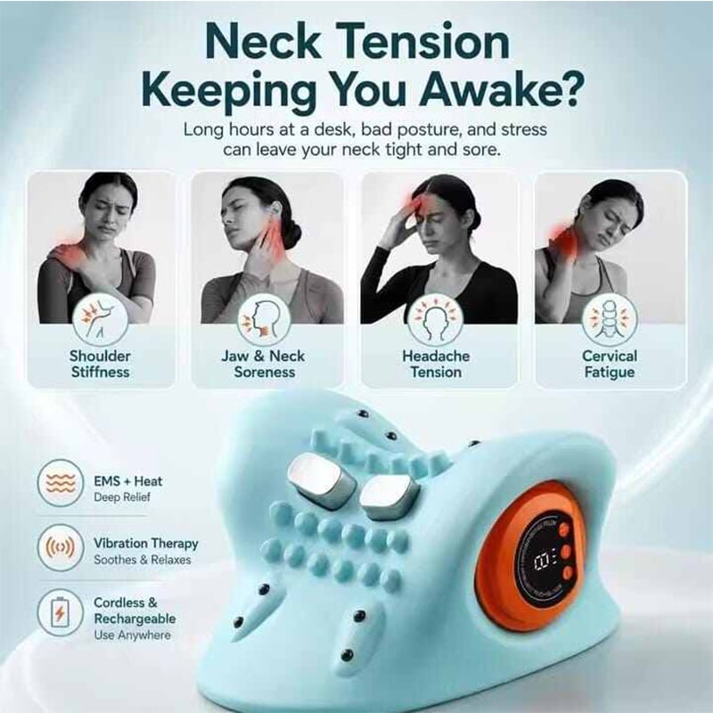 Picture of Neck Massager Portable Neck Traction Device,Cervical with Heating & Vibration–Relieve Muscle Tension,4-in-1 Neck Customizable Massage Modes with Wireless Remote Control