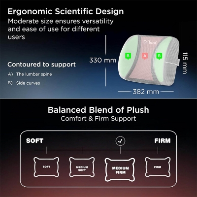 Picture of Dr Trust USA 391 Orthopedic Backrest Pillow for Lower Back Pain Relief, Spine Alignment & Posture Corrector, PU Foam Lumbar Support Cushion for Office Chair, Car Seat, Wheelchair & Home Int: One size