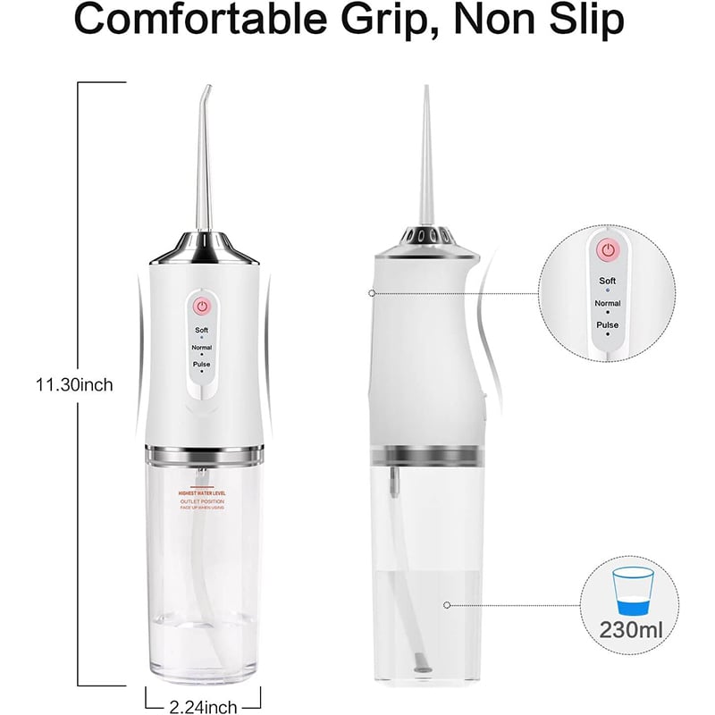 Picture of 220ml Electric Oral Irrigator Wireless, USB Rechargeable Dental Water Flosser with 4 Nozzles and 3 Pressure Modes, Teeth Cleaning and Whitening 4 Jet Tip IPX7 Waterproof Tooth Cleaner