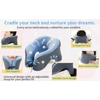 Picture of Premium Memory Foam Airplane Pillow with Storage Bag – Travel in Comfort
