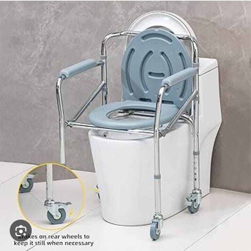 Picture of Deluxe Commode Chair With Wheel Chair - Lightweight, Foldable, Removable U-Shaped Commode, Adjustable Height, Padded Seat & Armrests, Ideal for Seniors, Home & Hospital Use