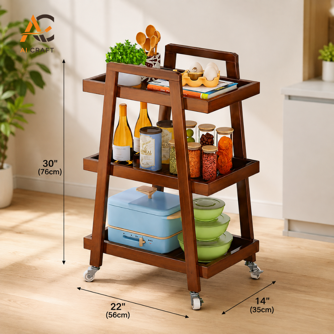 Picture of Three-Tier Mahogany Wood Food Serving Trolley