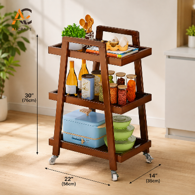 Picture of Three-Tier Mahogany Wood Food Serving Trolley
