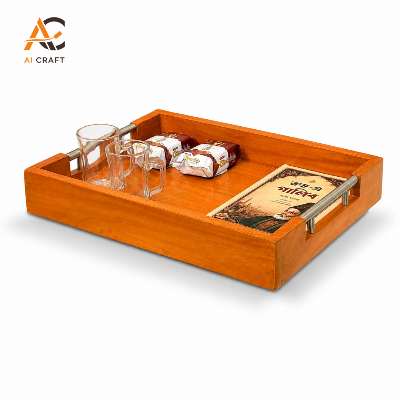 Picture of Wooden Serving Tray with Metal Handles
