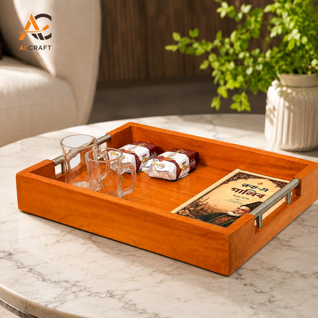 Picture of Wooden Serving Tray with Metal Handles