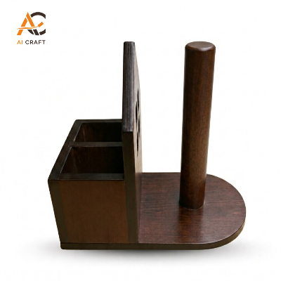 Picture of Premium Wooden Cutlery Organizer & Paper Towel Holder