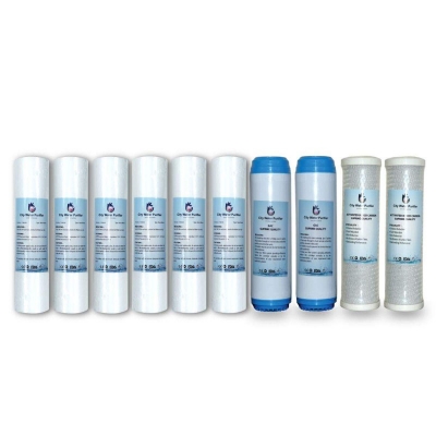 Picture of 1 Year RO Water filter Cartridge Sediment Filter PP (1 Micron)-6 Pcs, CTO Net Carbon-2 Pcs and 10" UDF Box Carbox-2 Pcs (8 Pcs Package) - White