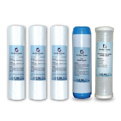 Picture of RO 6-Month Water Filter Cartridge Bundle - Sediment Filter PP CTO Net Carbon and UDF Box Carbox (5 Pcs) - White